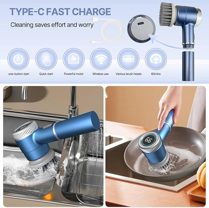 ✨ 5 in-1-Electric Cleaning Brush 🧼     فرشاة تنظيف كهربائية مقاومة للماء 💙